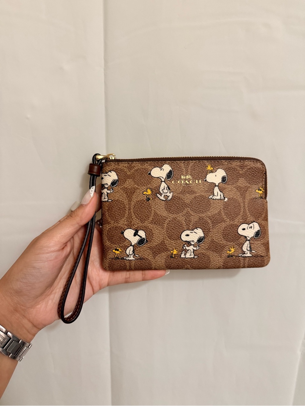 Coach Brown Signature Snoopy & Woodstock Wristlet Card Case